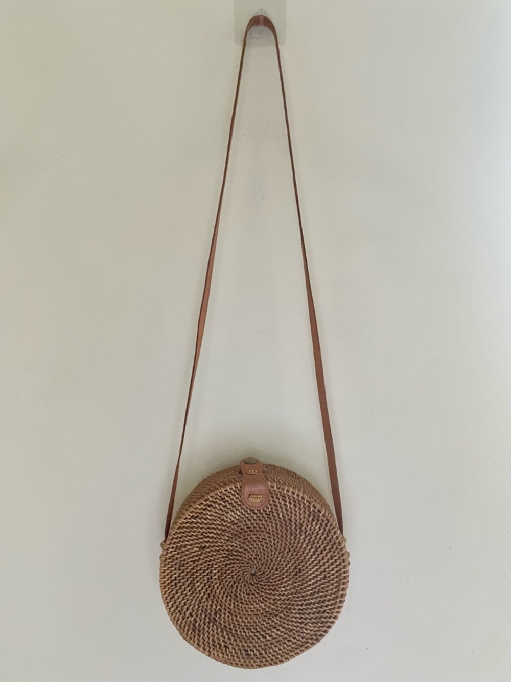 Vintage Handwoven Round Canteen Rattan Bag for Women Bali Ata Straw Bag